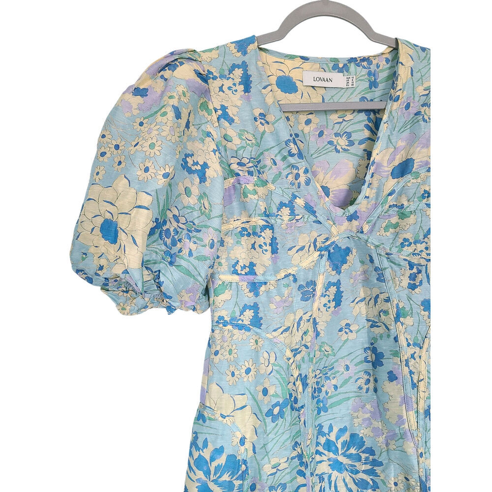 Anthropologie Lovaan Adeline Floral Linen Silk Blend Mini Dress Size US 6 - Picture 5 of 9